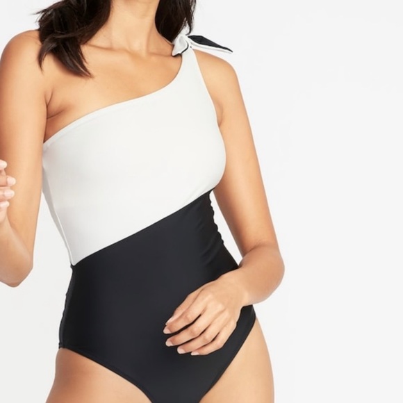 navy one shoulder swimsuit